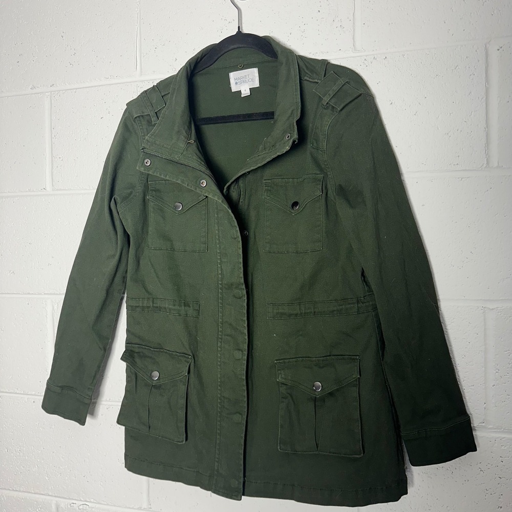 Market & Spruce Womens Olive Green Utility Field Jacket‎ Size M Military Style